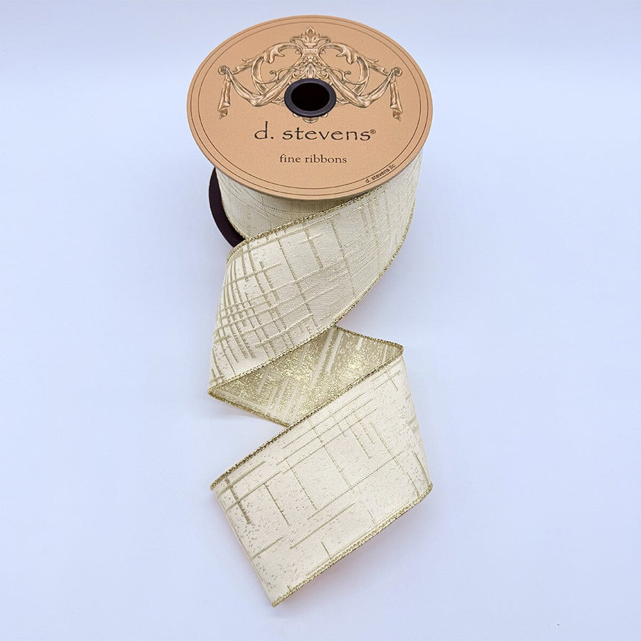 Ivory Ribbon Jacquard Soft Gold Modern Lines 2.5" x 10 Yds