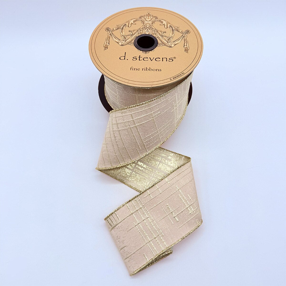 Pink Jacquard Ribbon 2.5" x 10 Yds Soft Gold Modern Lines