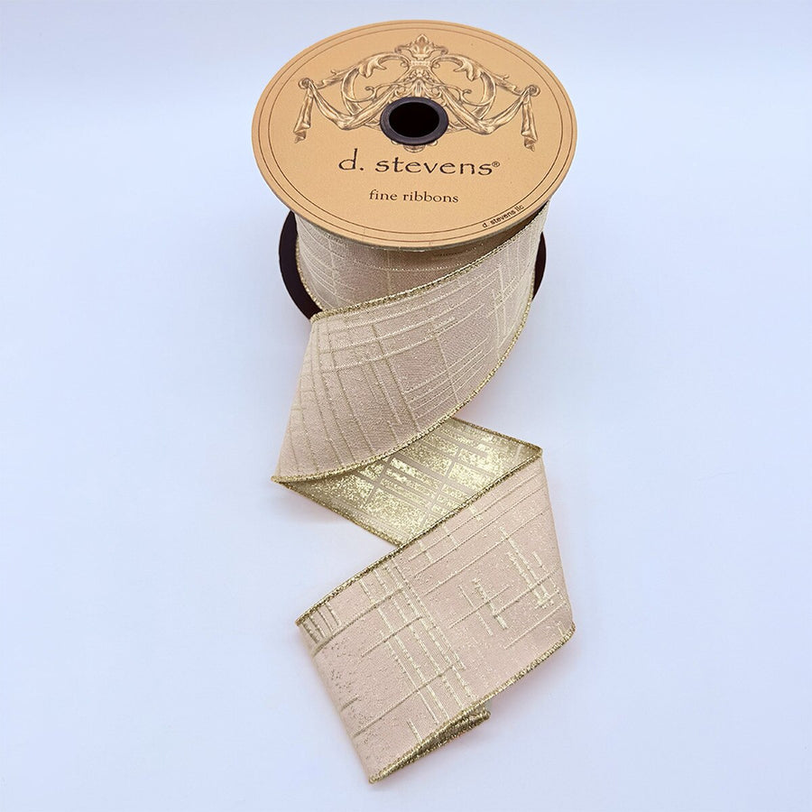 Pink Jacquard Ribbon 2.5" x 10 Yds Soft Gold Modern Lines