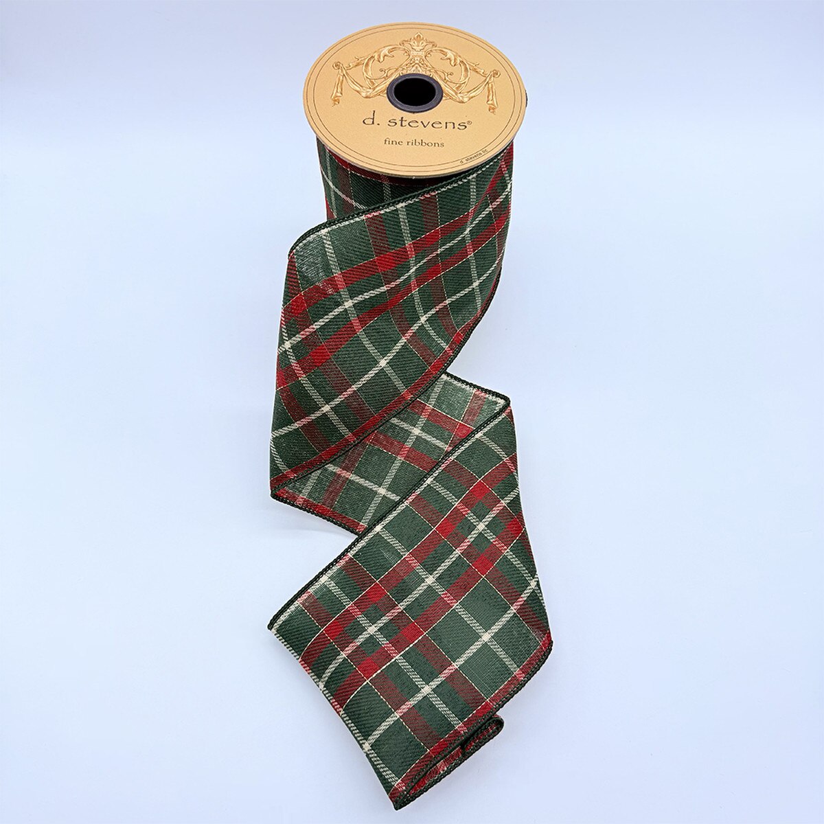 Plaid Gold Lurex Ribbon Hunter Dark Red 4" x 10 Yds