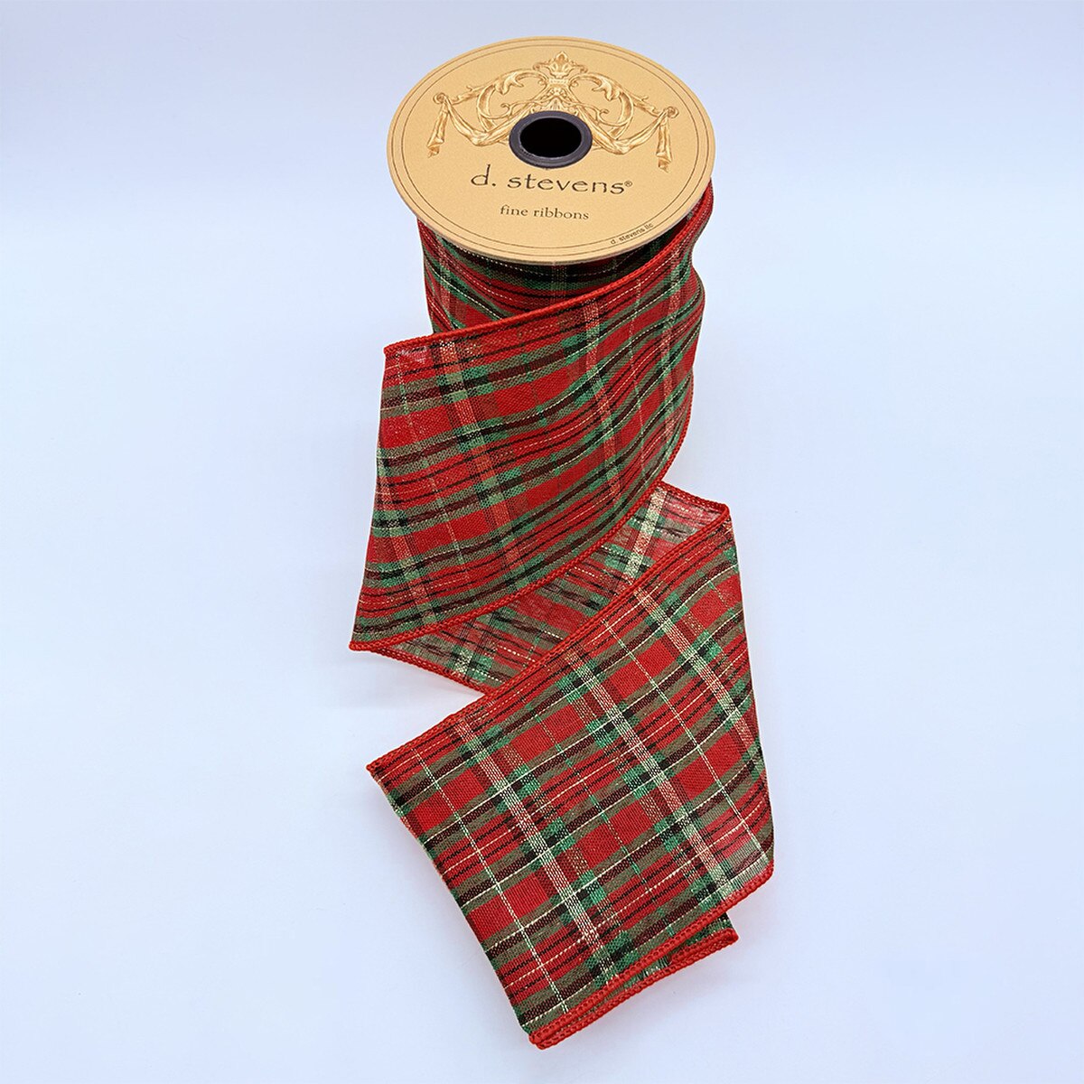 Plaid Metallic Ribbon Green Gold Red 4" x 10 Yds