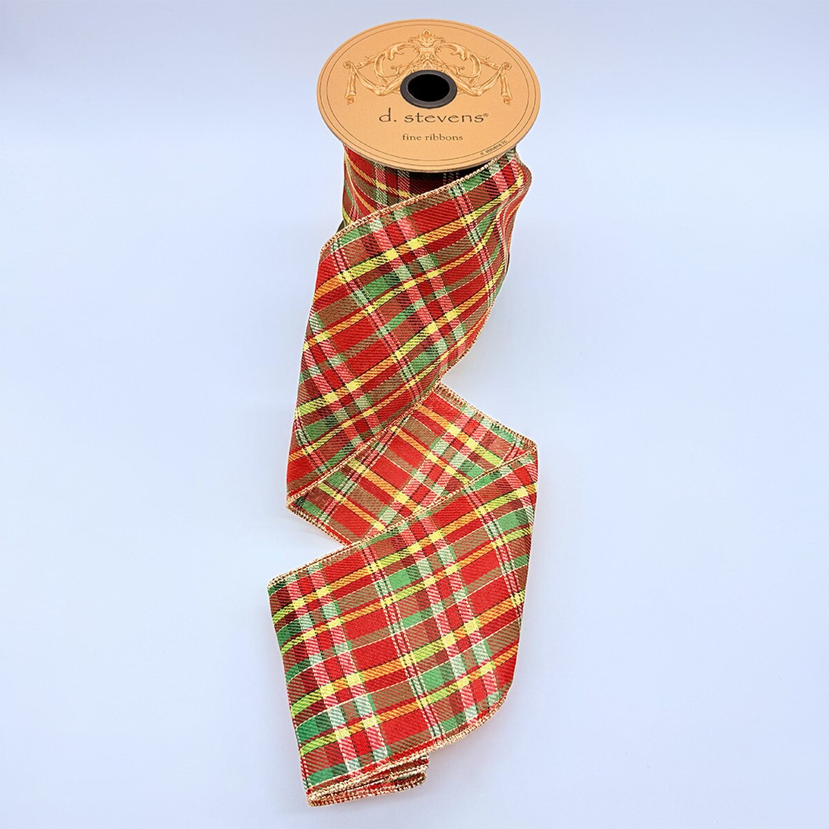 Plaid Gold Lurex Ribbon 4" x 10 Yds Lime Emerald Red
