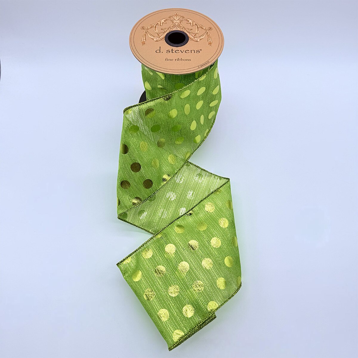 Apple Green Organza Ribbon with Metallic Polka Dots 4" x 10 Yds