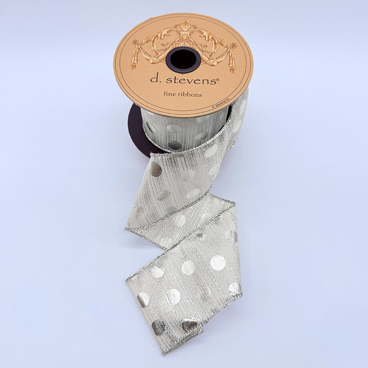 White Silver Organza Ribbon with Metallic Polka Dots 2.5" x 10 Yds