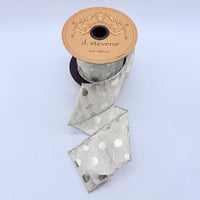 White Silver Organza Ribbon with Metallic Polka Dots 2.5
