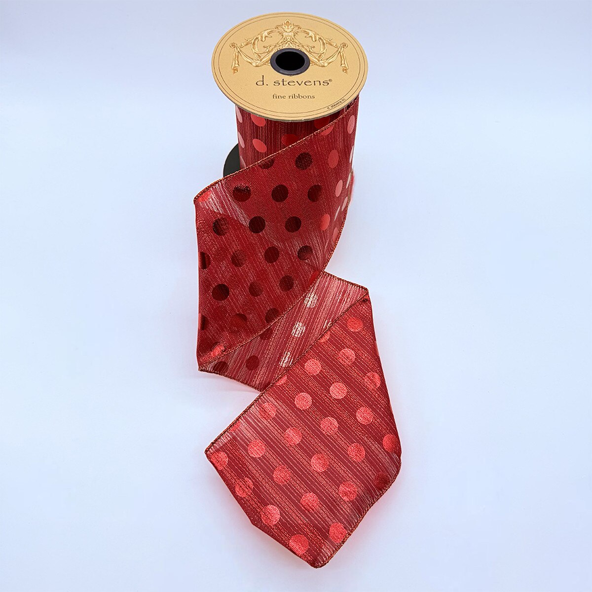 Red Organza Metallic Polka Dots Lurex Ribbon 4" x 10 Yds