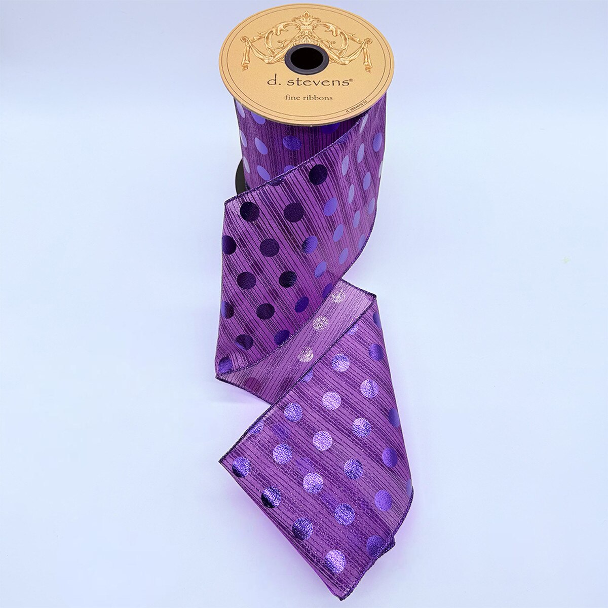 Purple Organza Ribbon with Metallic Polka Dots 4" x 10 Yds