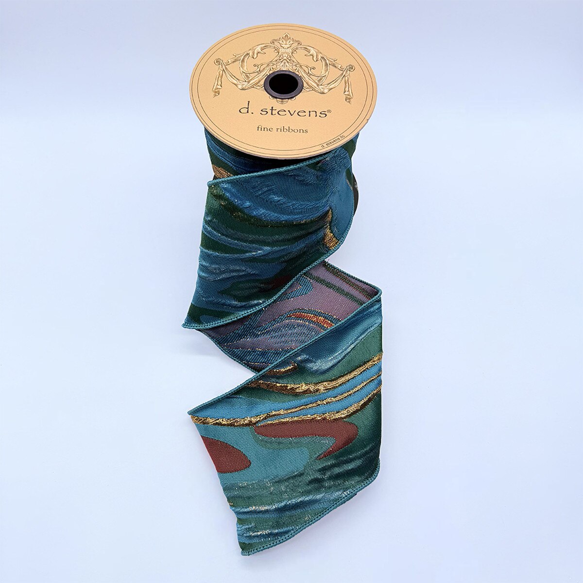 Jacquard Ribbon Dark Teal Burgundy Copper 4" x 10 Yds