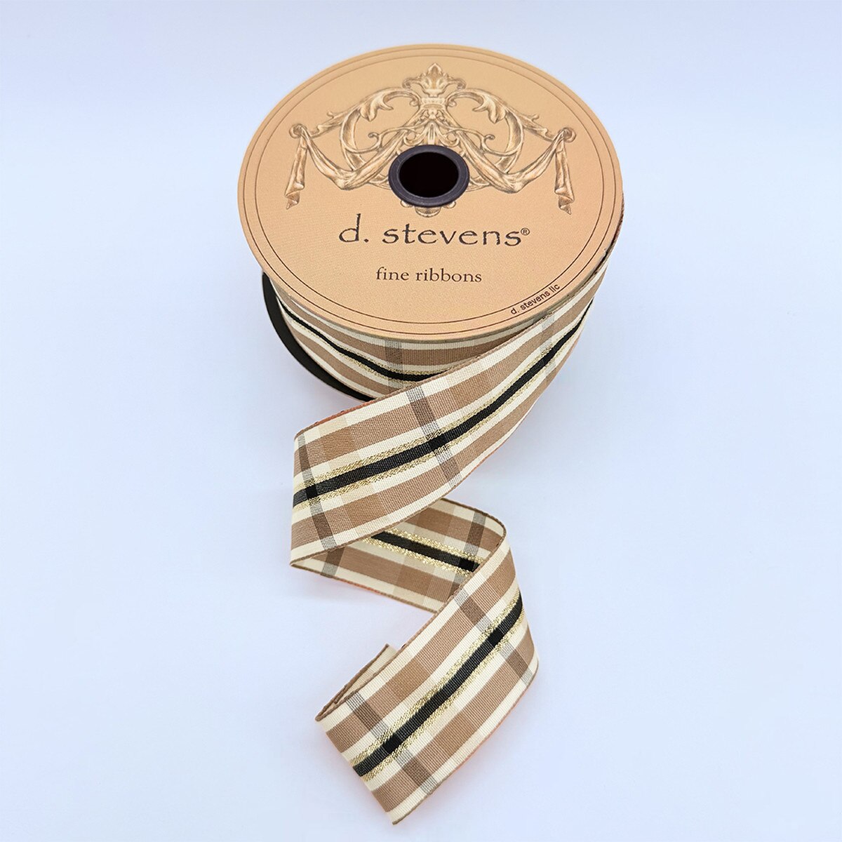 Brown Black Gold Ribbon Poplin Bombay Plaid 1.5" x 25 Yds