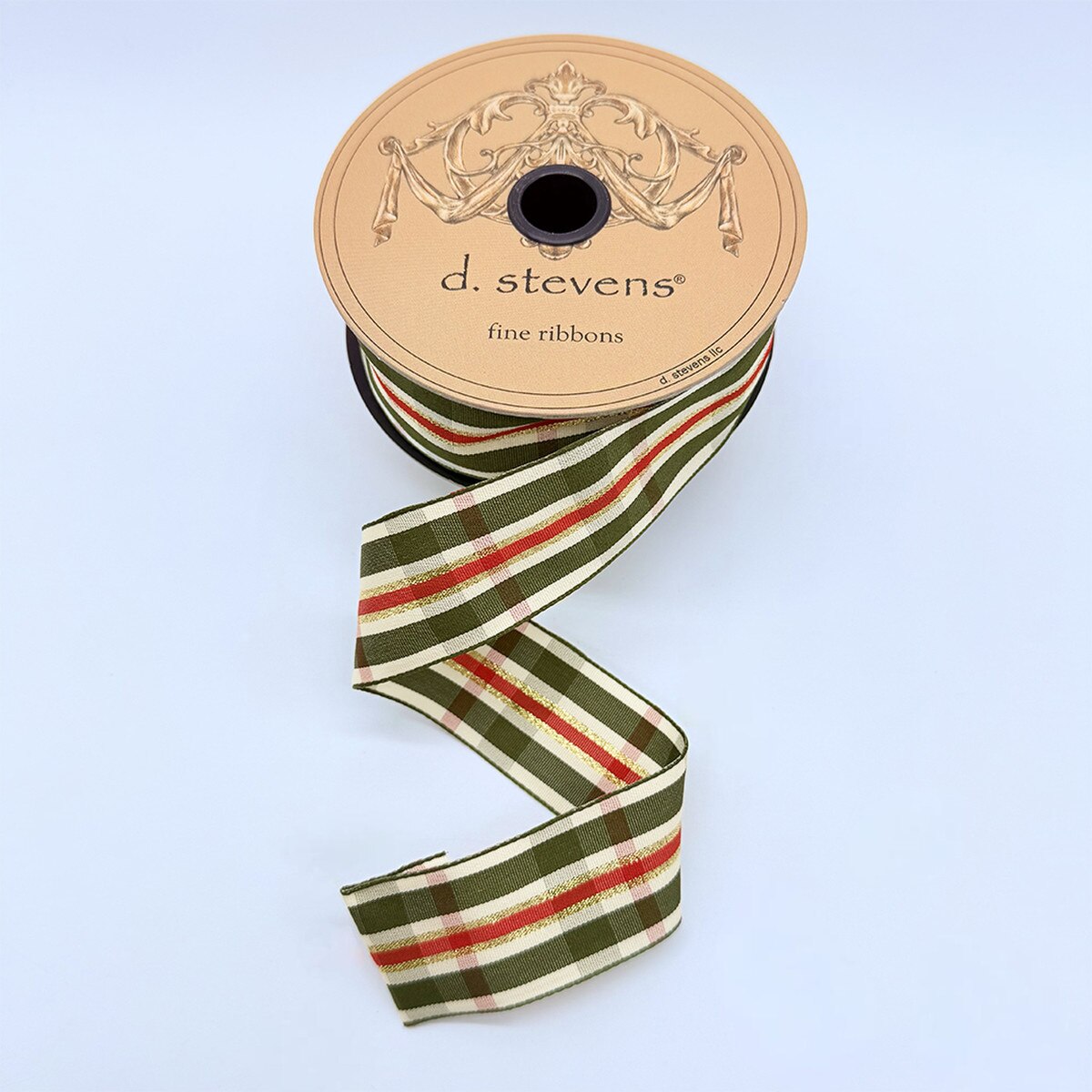 Bombay Plaid Ribbon Olive Red Gold 1.5 Inch x 25 Yds