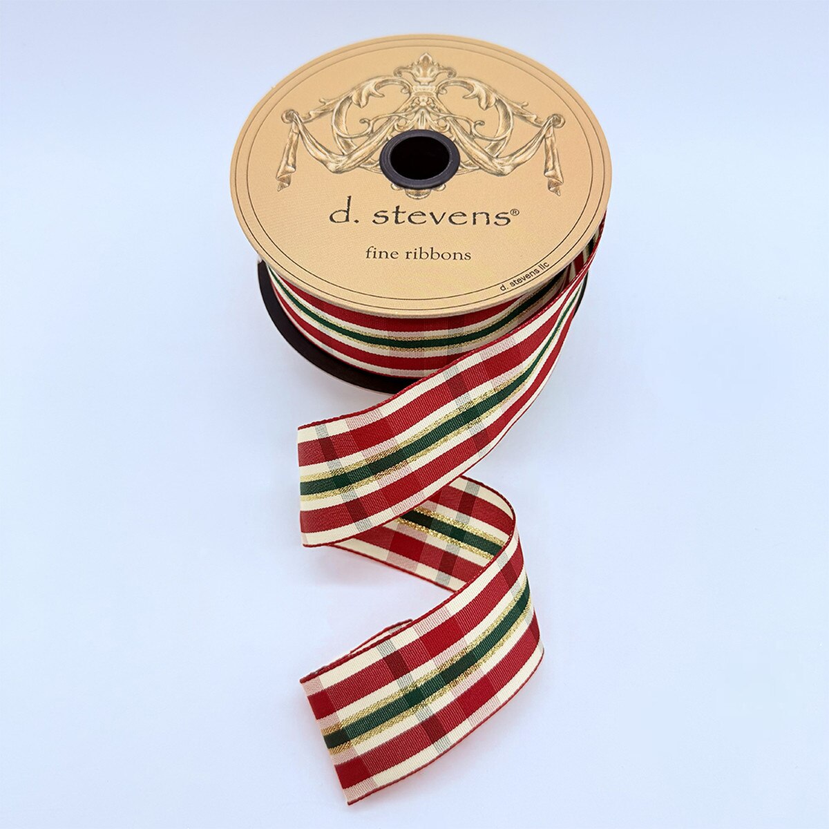 Bombay Plaid Ribbon in Emerald Vintage Red Ivory 1.5" x 25 Yds
