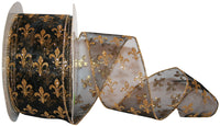 Sheer Glitter Wired Edge Ribbon Black Gold 2-1/2 Inch