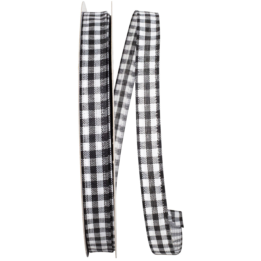 Gingham Wired Edge Ribbon Black 5/8 Inch for Wreaths