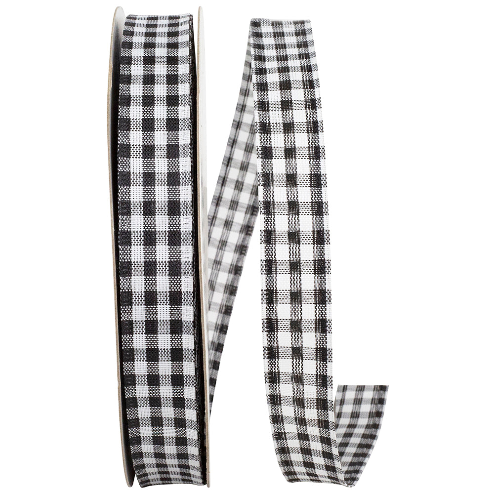 Gingham Wired Edge Ribbon Black 7/8 Inch for Wreaths
