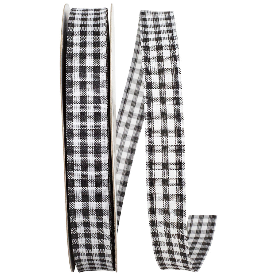 Gingham Wired Edge Ribbon Black 7/8 Inch for Wreaths