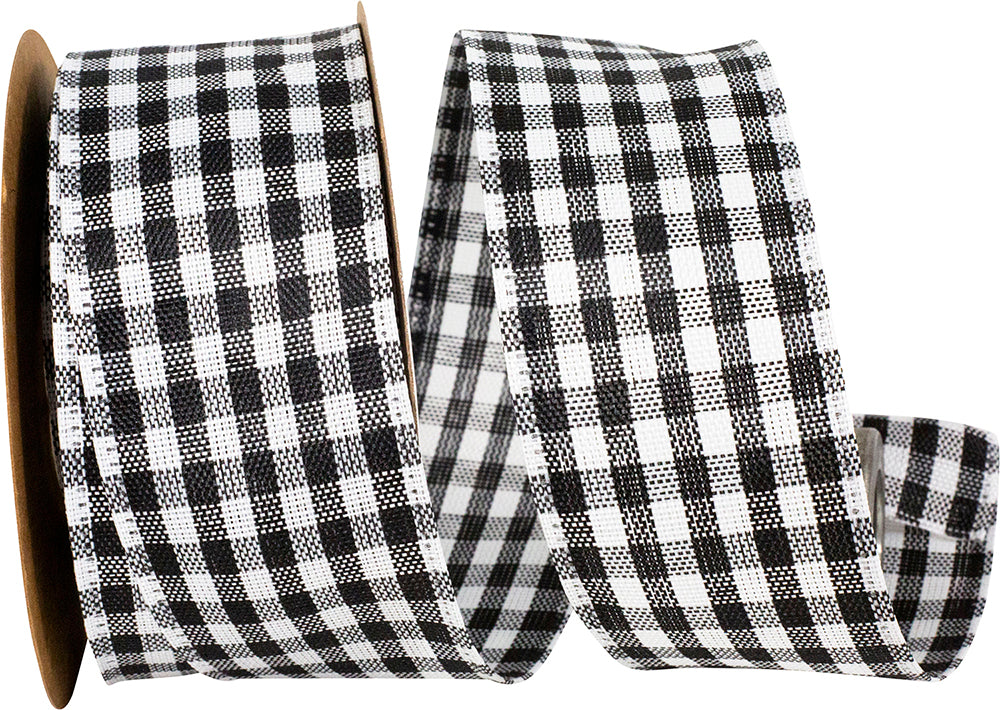 Black Gingham Wired Edge Ribbon 1-1/2 Inch for Bows