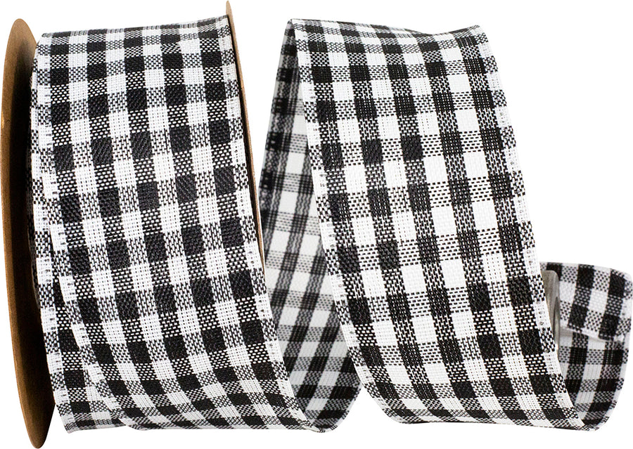 Black Gingham Wired Edge Ribbon 1-1/2 Inch for Bows