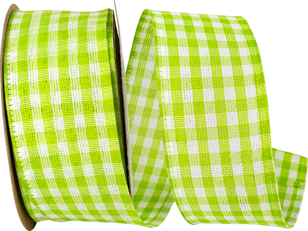 Moss Gingham Wired Edge Ribbon 1-1/2 Inch for Wreaths