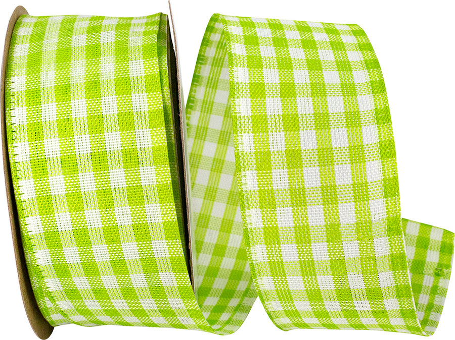 Moss Gingham Wired Edge Ribbon 1-1/2 Inch for Wreaths