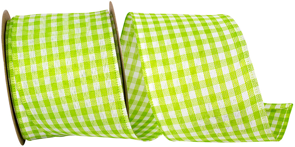Gingham Wired Edge Ribbon Moss 2-1/2 Inch for Bows