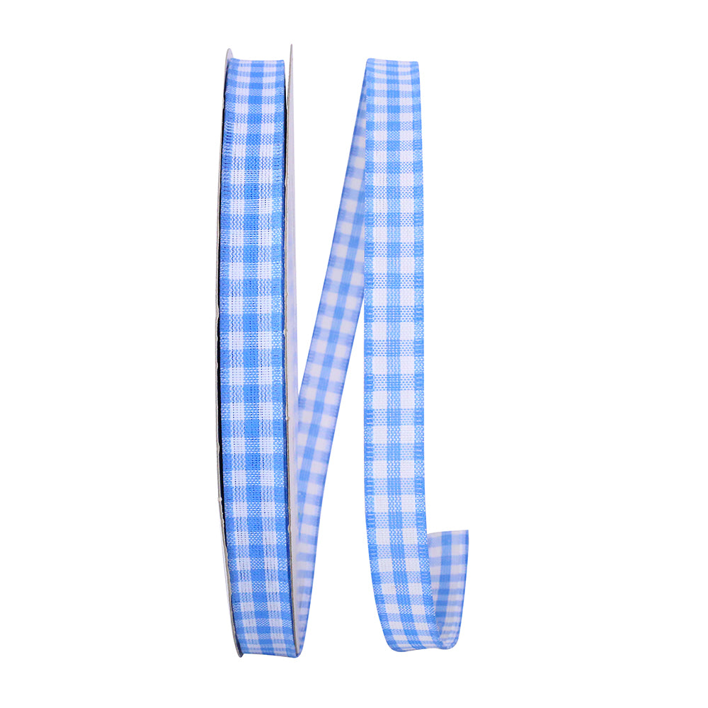 Gingham Wired Edge Ribbon Blue 5/8 Inch for Wreaths