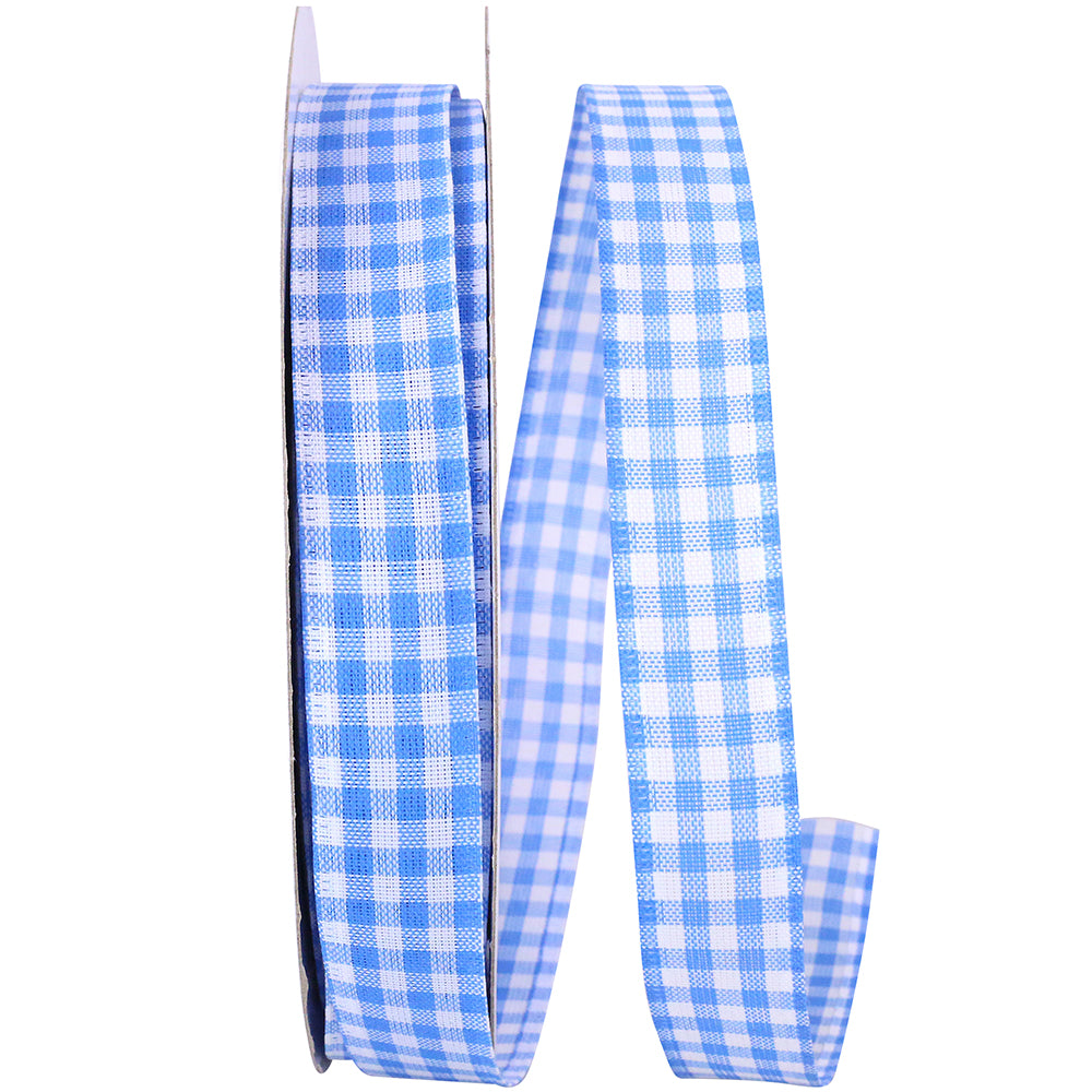 Blue Gingham Wired Edge Ribbon 7/8 Inch for Bows