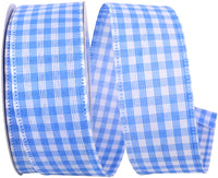 Blue Gingham Wired Edge Ribbon 1-1/2 Inch for Bows