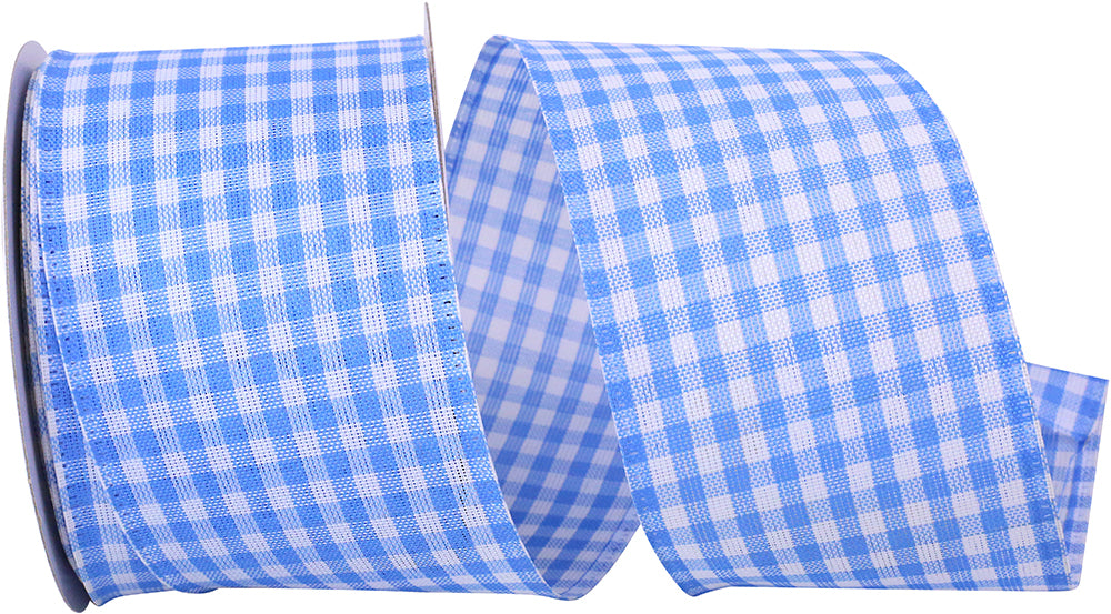 Gingham Wired Edge Ribbon Blue 2-1/2 Inch for Bows