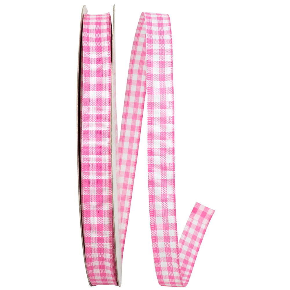 Pink Wired Edge Gingham Ribbon 5/8 Inch 50 Yards