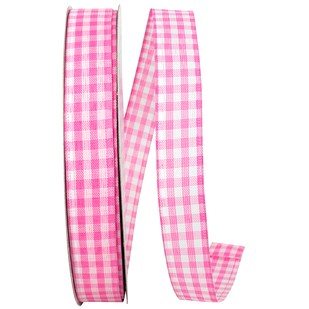 Pink Gingham Wired Edge Ribbon 7/8 Inch for Bows
