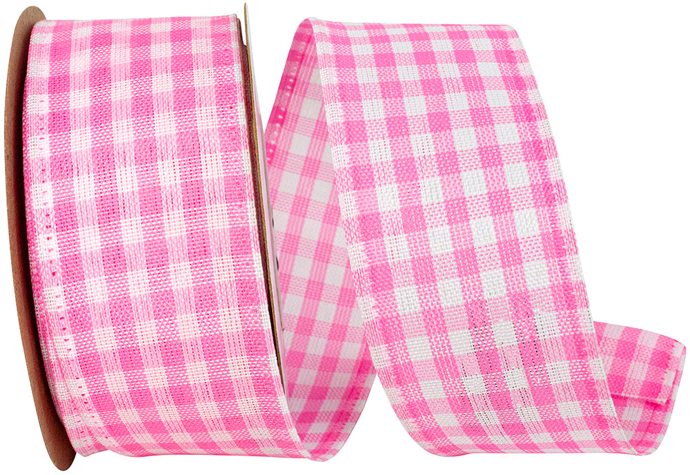 Pink Gingham Wired Edge Ribbon 1-1/2 Inch for Bows