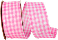 Pink Gingham Wired Edge Ribbon 1-1/2 Inch for Bows
