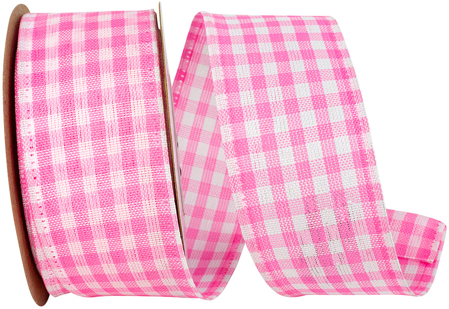 Pink Gingham Wired Edge Ribbon 1-1/2 Inch for Bows