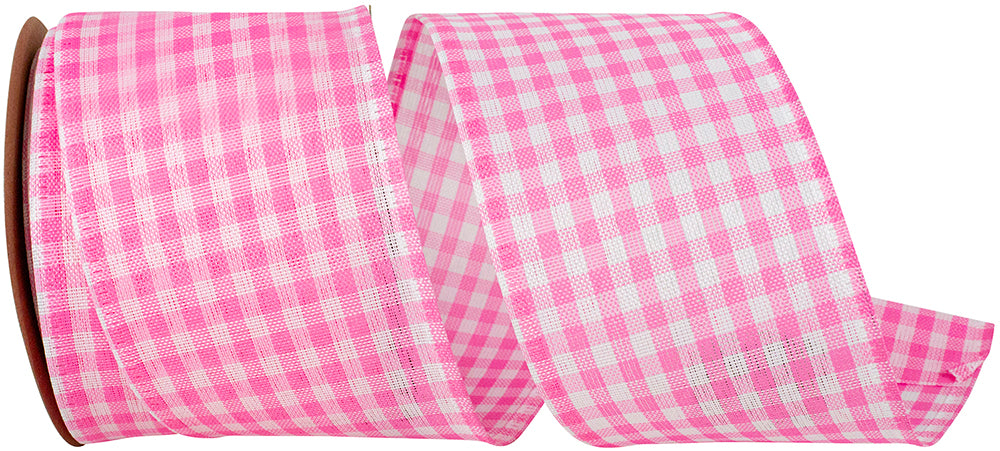 Pink Gingham Wired Edge Ribbon 2-1/2 Inch 10 Yards