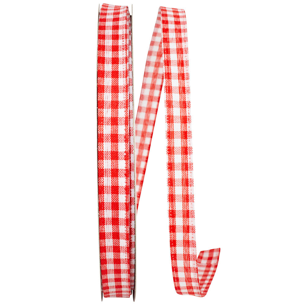 Gingham Wired Edge Ribbon Red 5/8 Inch for Wreaths