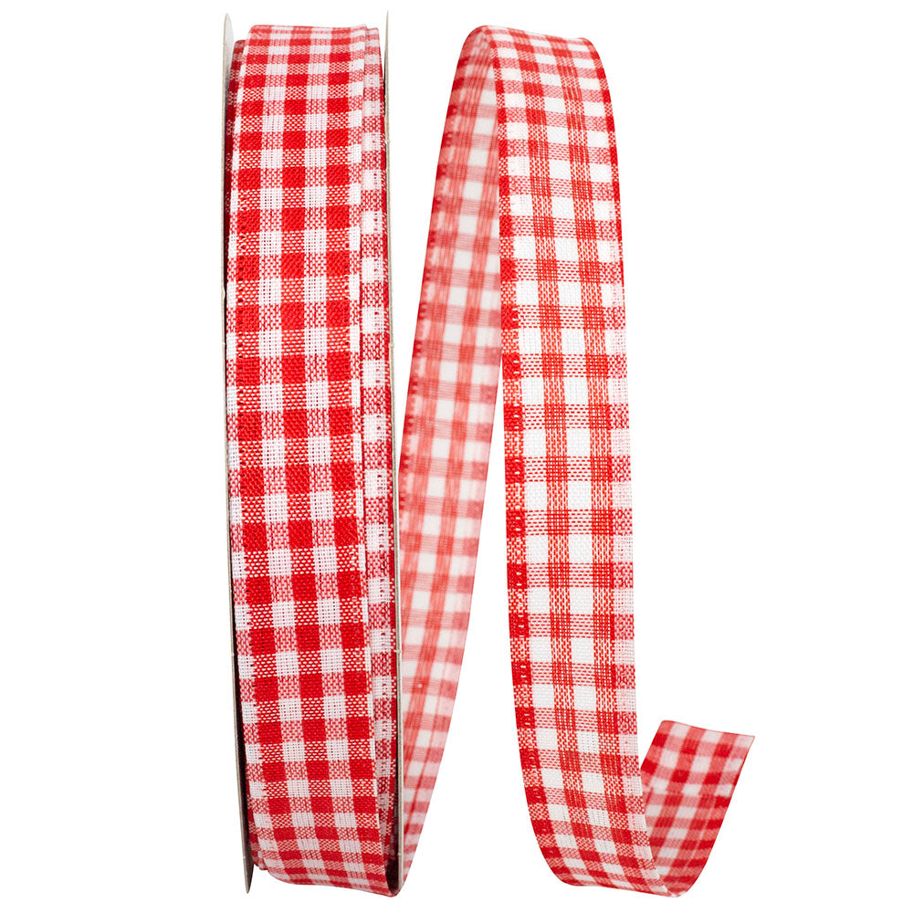 Red Gingham Wired Edge Ribbon 7/8 Inch for Wreaths