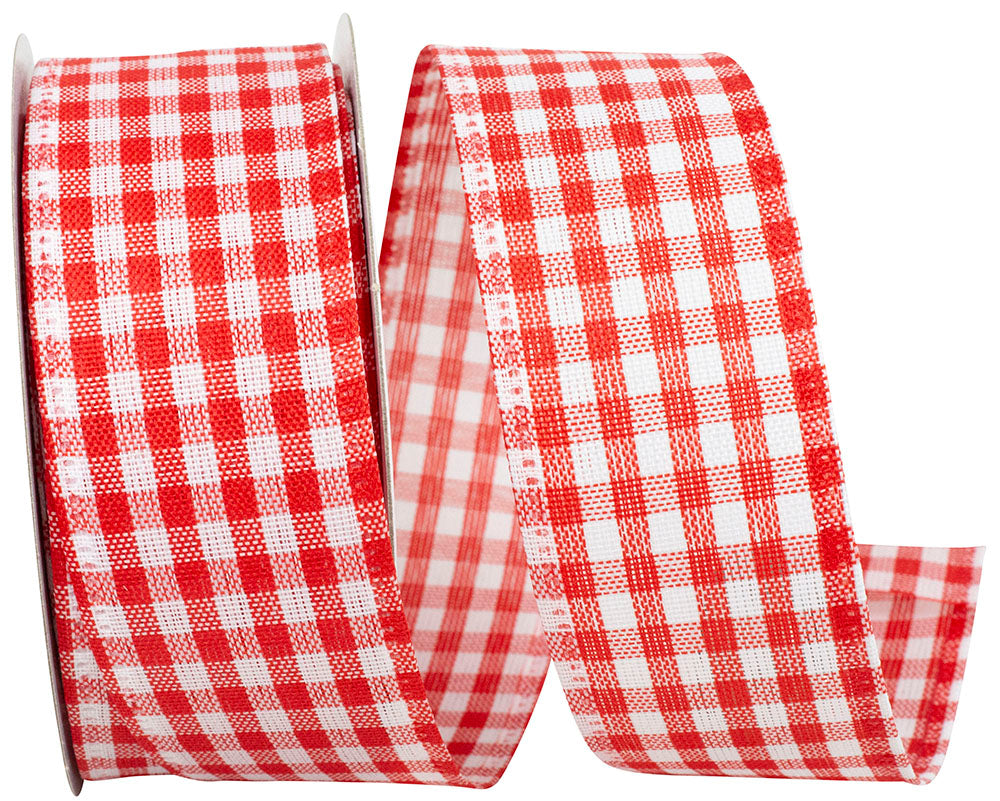 Red Gingham Wired Edge Ribbon 1-1/2 Inch for Wreaths