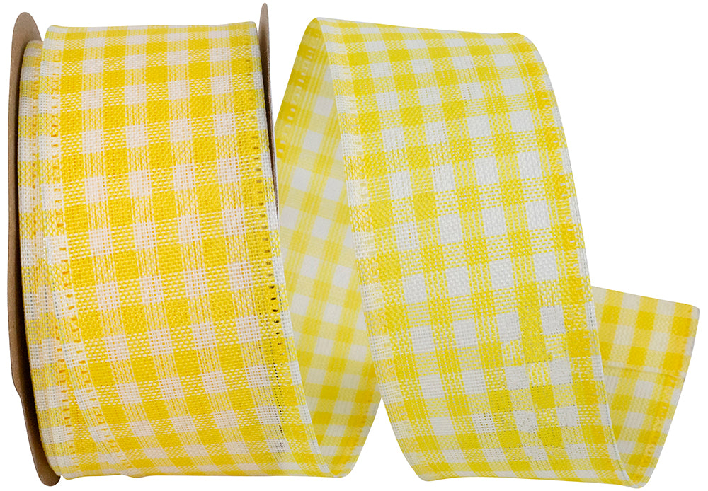 Gingham Wired Edge Ribbon Yellow 1-1/2 Inch for Bows