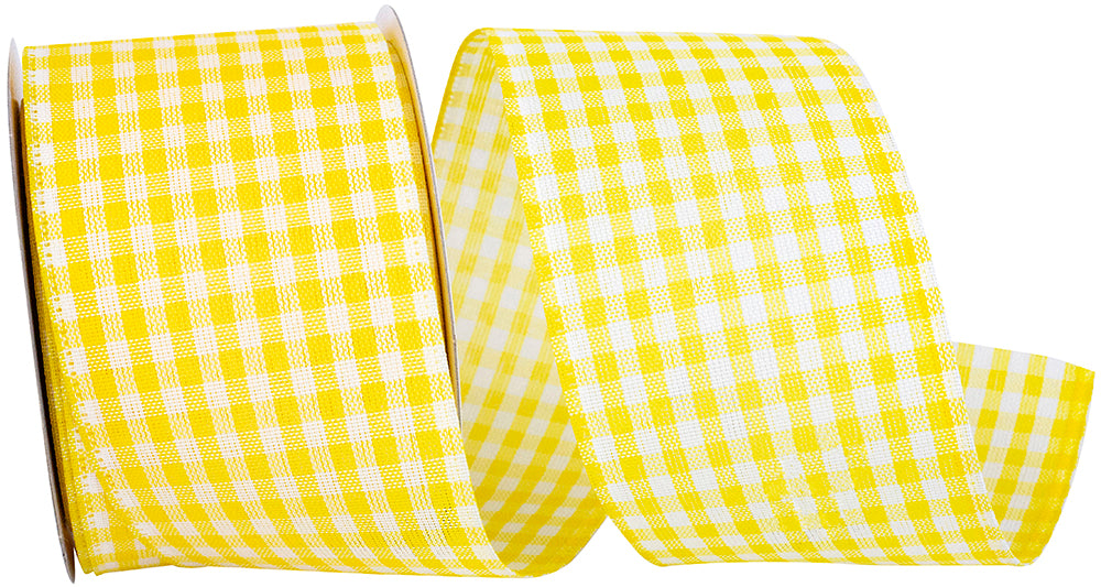 Gingham Wired Edge Ribbon Yellow 2-1/2 Inch for Bows