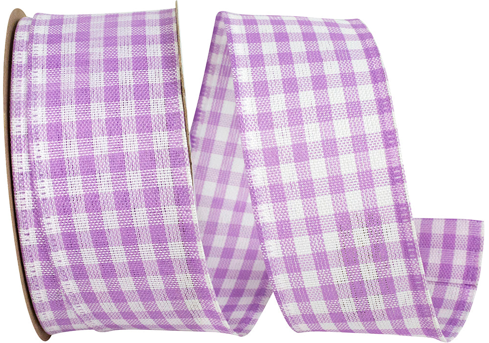 Lavender Gingham Wired Edge Ribbon 1-1/2 Inch for Bows
