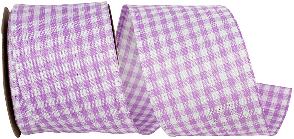 Gingham Wired Edge Ribbon Lavender 2-1/2 Inch for Bows