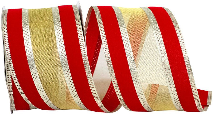 Red 2-1/2 Inch Wired Edge Holiday Overlay Ribbon