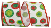 White 2-1 2 Inch Bullseye Dots Glitz Wired Edge Ribbon for Wreaths & Bows
