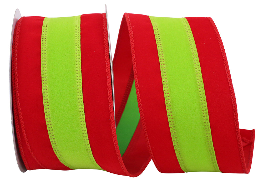 Velvet Duo Wired Edge Ribbon Red Lime 2-1/2 Inch