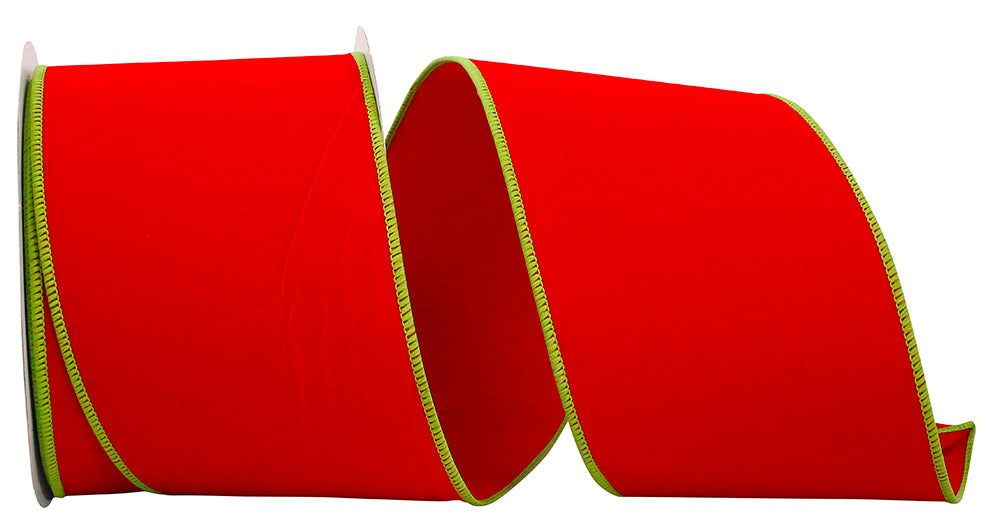4 Inch Red Lime Velvet Wired Edge Ribbon for Wreaths