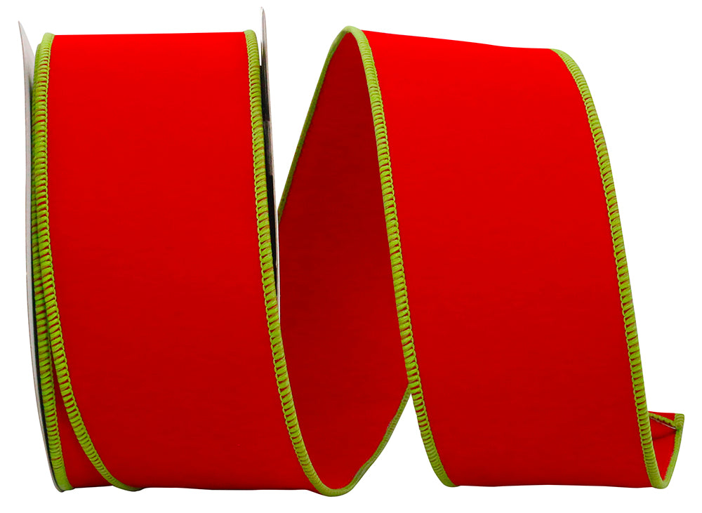 Velvet Wired Edge Ribbon Red Lime 2-1/2 Inch 10 Yards