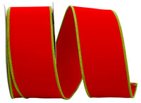 Velvet Wired Edge Ribbon Red Lime 2-1/2 Inch 10Yds