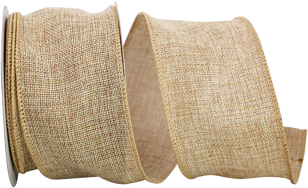 Burlap Poly Wired Edge Ribbon Tan 2-1/2 Inch 10 Yards