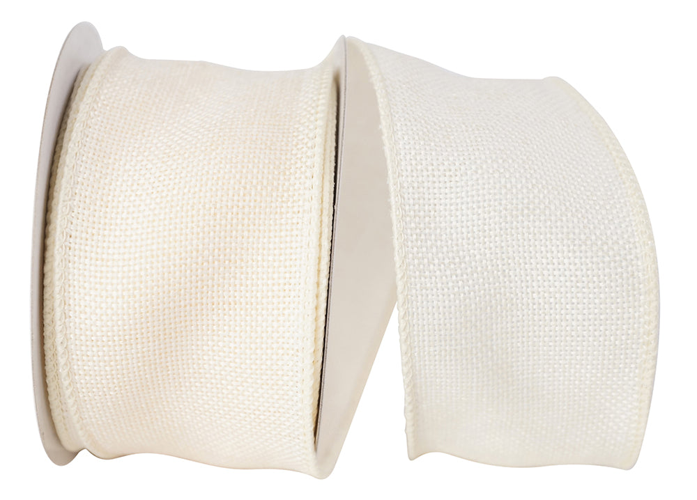 Ivory Burlap Poly Wired Edge Ribbon 2-1/2 Inch for Bows