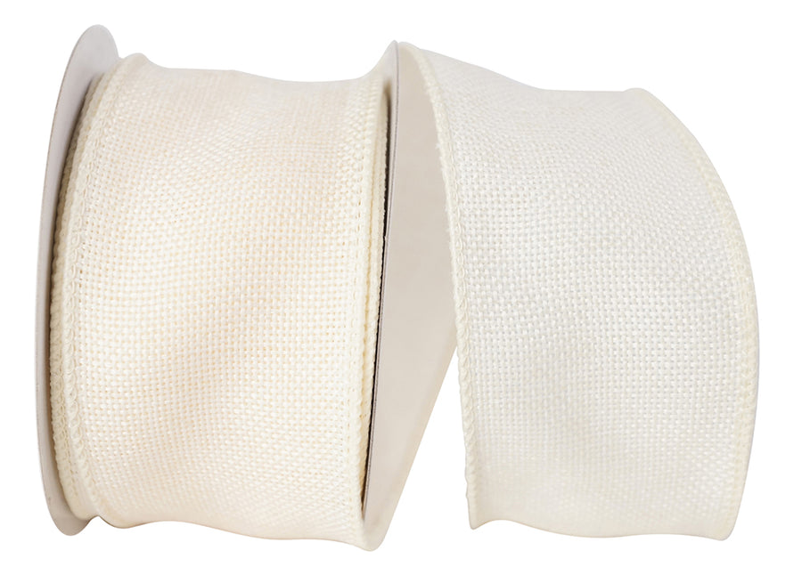 Ivory Burlap Poly Wired Edge Ribbon 2-1/2 Inch for Bows
